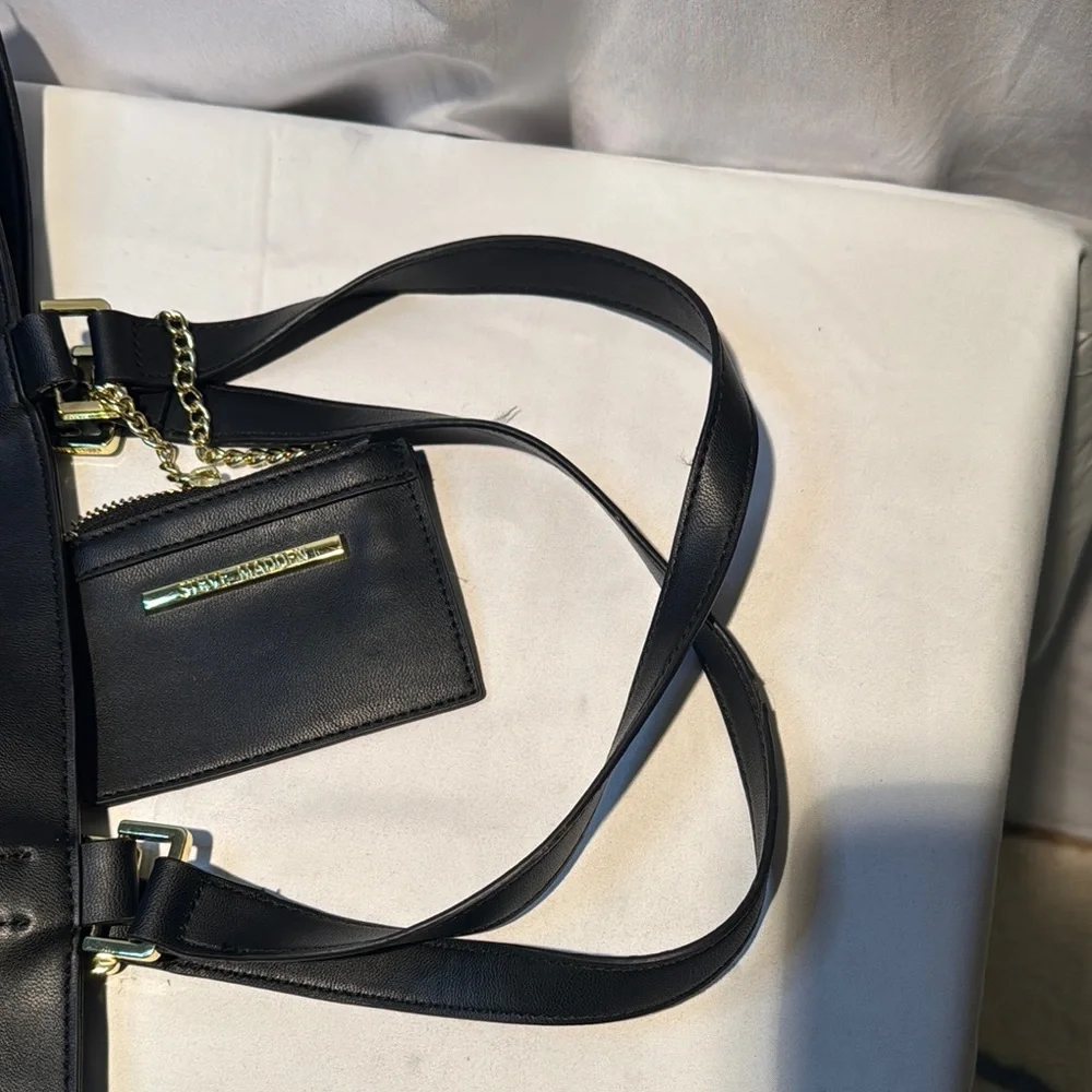 Steve Madden Black Quilted Tote with Metallic Accents
